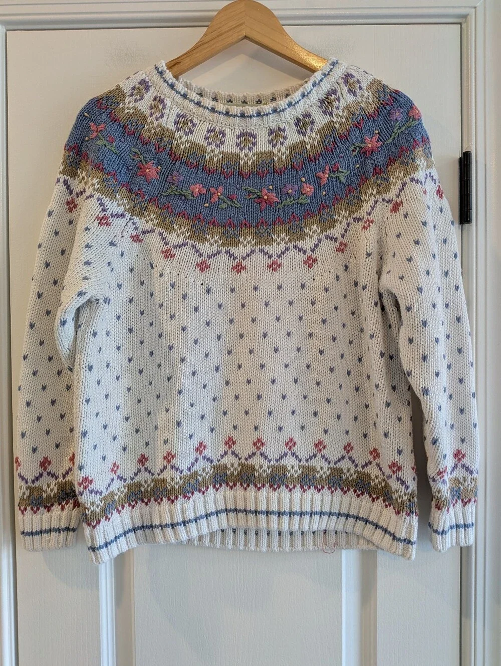 Vintage Northern Isles Hand Knit Embroidered Sweater Grandma Cottagecore Size M